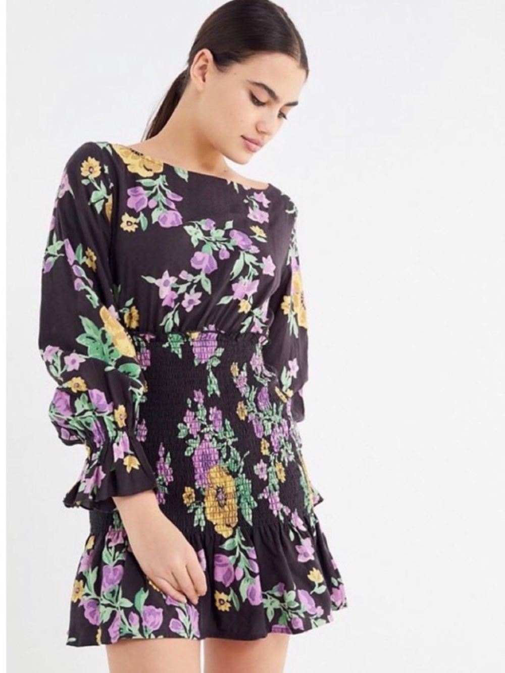 Urban Outfitters
UO Leandra Smocked Long
Sleeve Mini Dress